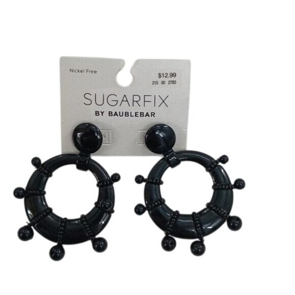 Sugarfix Baublebar Earrings Black Circle Geometric Plastic Drop Dangle Women’s - Picture 1 of 5